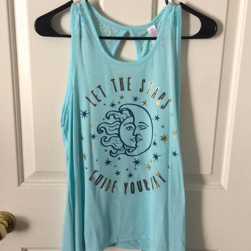 Blue Graphic Tank Top with Lace Strap